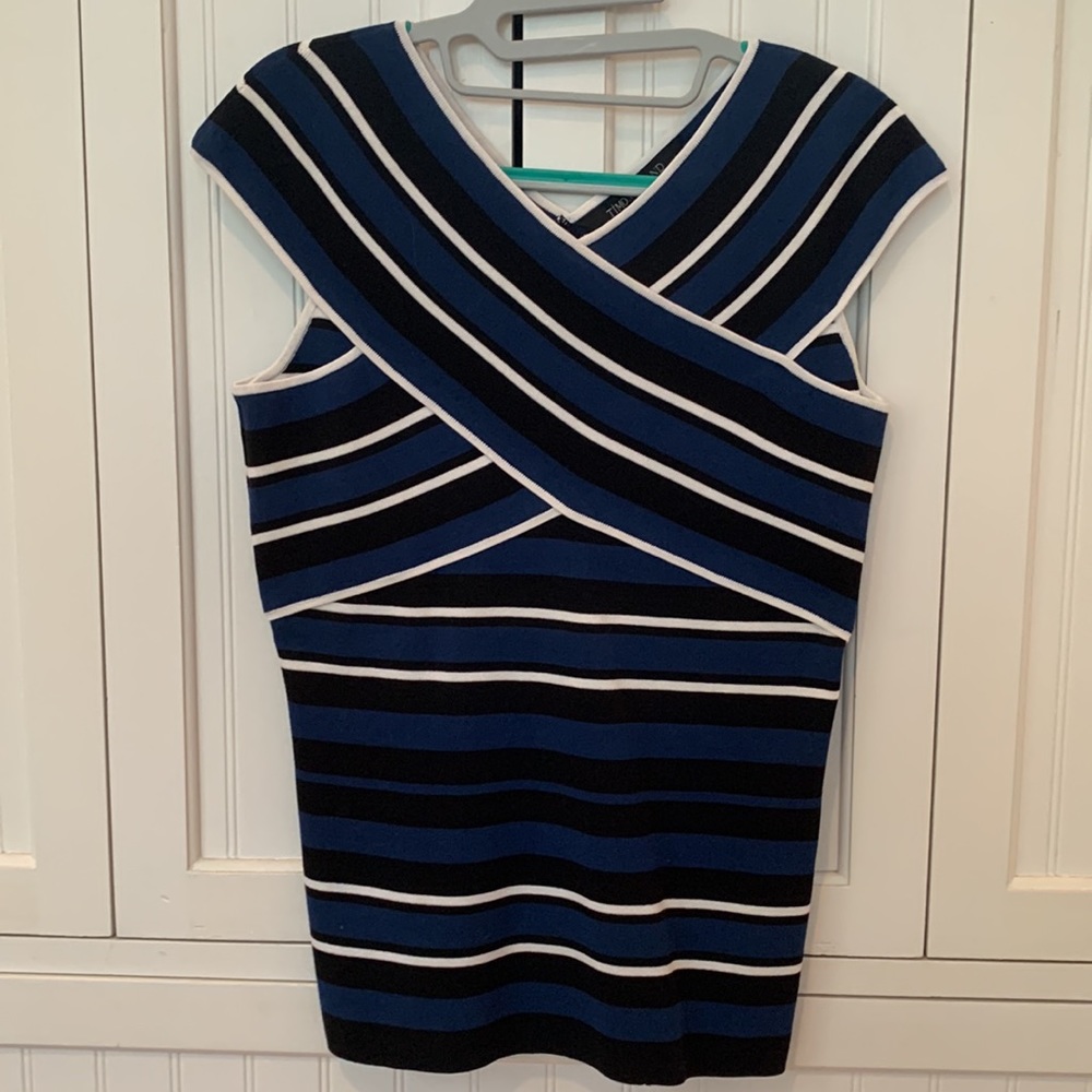 Timo Weiland criss cross striped midweight stretch blouse.